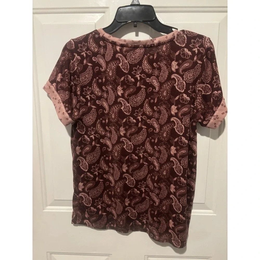 Lucky‎ Brand Shirt Medium Purple Paisley Floral Short Sleeve Thin Casual